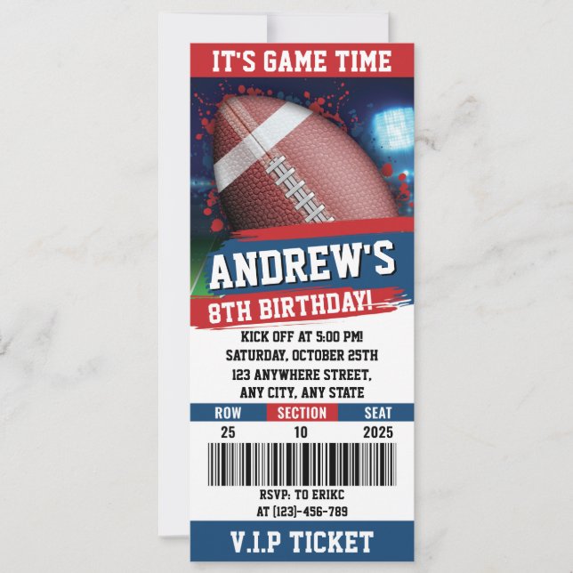 American Rugby Ticket birthday Party Kids Invitation (Front)
