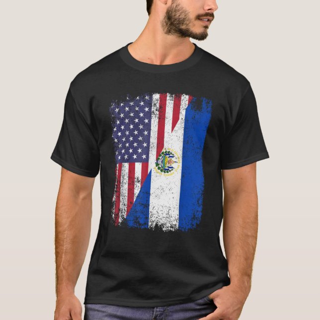 American Salvadorian Roots Half USA El Salvador Fl T-Shirt (Front)
