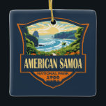 American Samoa National Park Illustration Retro Ceramic Ornament<br><div class="desc">American Samoa vector artwork design. The park was established in 1988 and is a tropical preserve of rain forest and coral reef in the south-central Pacific Ocean islands of the U.S. territory of American Samoa.</div>