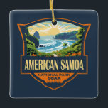 American Samoa National Park Illustration Retro Ceramic Ornament<br><div class="desc">American Samoa vector artwork design. The park was established in 1988 and is a tropical preserve of rain forest and coral reef in the south-central Pacific Ocean islands of the U.S. territory of American Samoa.</div>