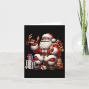 American Santa Claus Holding Crab Present Xmas Card