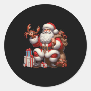 American Santa Claus Holding Crab Present Xmas Classic Round Sticker