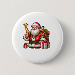 American Santa Claus Holding Giraffe Present Xmas 6 Cm Round Badge