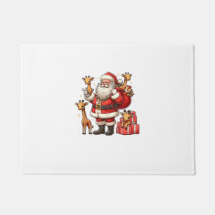 American Santa Claus Holding Giraffe Present Xmas Doormat