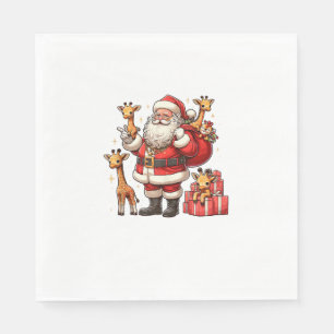 American Santa Claus Holding Giraffe Present Xmas Napkin