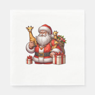 American Santa Claus Holding Giraffe Present Xmas Napkin