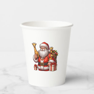American Santa Claus Holding Giraffe Present Xmas Paper Cups