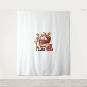 American Santa Claus Holding Giraffe Present Xmas Tapestry