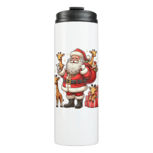 American Santa Claus Holding Giraffe Present Xmas Thermal Tumbler