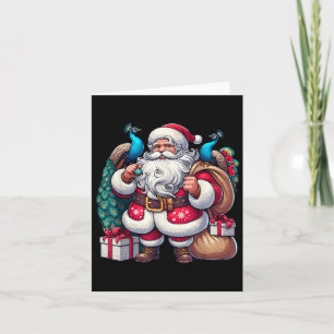 American Santa Claus Holding Pea Present Xmas Card