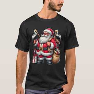 American Santa Claus Holding Pelican Present Xmas  T-Shirt