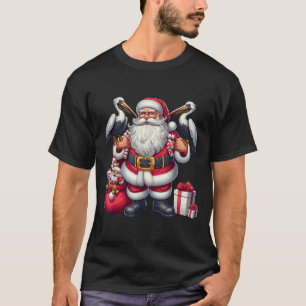American Santa Claus Holding Pelican Present Xmas  T-Shirt