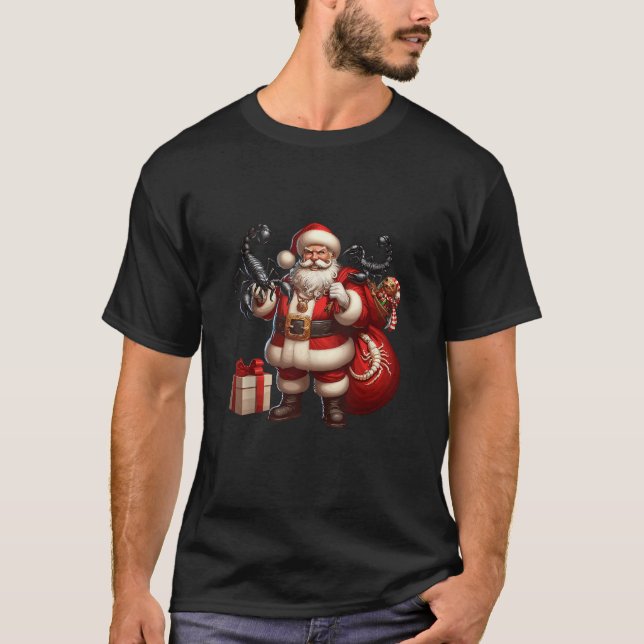 American Santa Claus Holding Scorpion Present Xmas T-Shirt (Front)