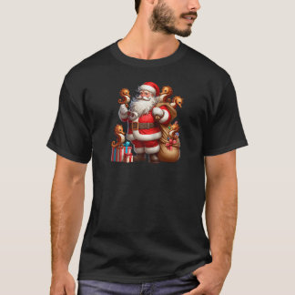 American Santa Claus Holding Seahorse Present Xmas T-Shirt