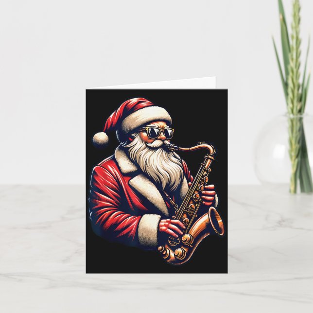 American Santa Playing Saxophone Xmas Jazz Christm Card (Front)
