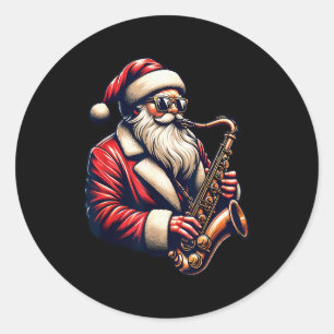 American Santa Playing Saxophone Xmas Jazz Christm Classic Round Sticker