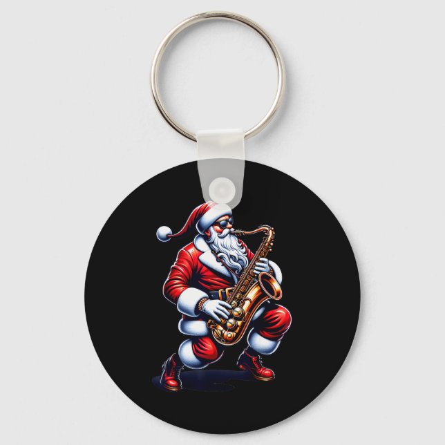 American Santa Playing Saxophone Xmas Jazz Christm Key Ring (Front)