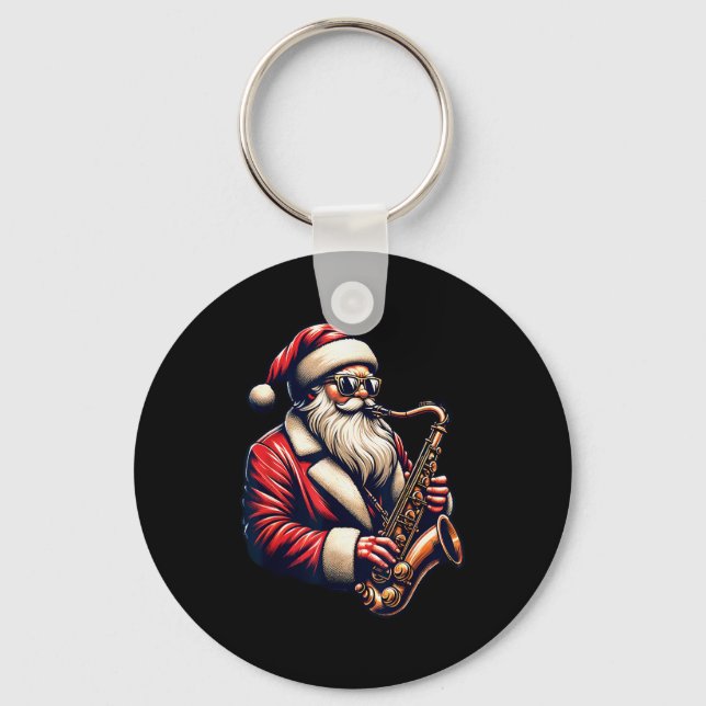 American Santa Playing Saxophone Xmas Jazz Christm Key Ring (Front)