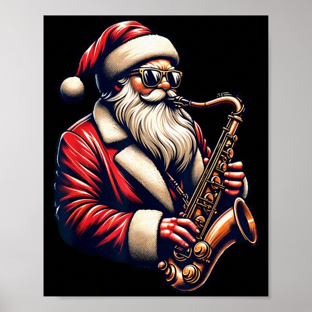 American Santa Playing Saxophone Xmas Jazz Christm Poster (Front)