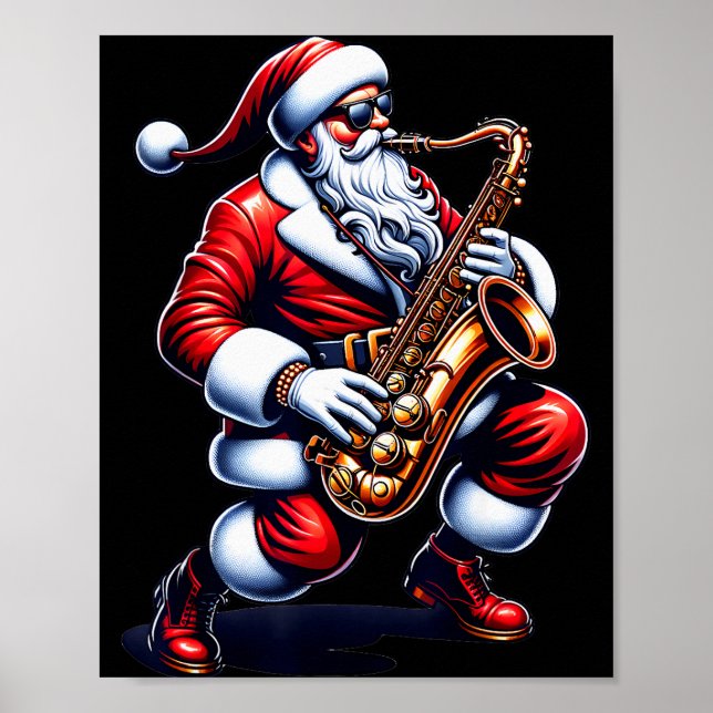 American Santa Playing Saxophone Xmas Jazz Christm Poster (Front)