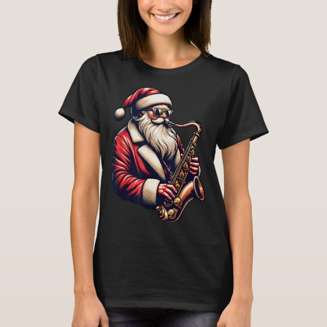 American Santa Playing Saxophone Xmas Jazz Christm T-Shirt (Front)