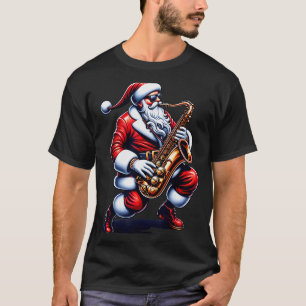 American Santa Playing Saxophone Xmas Jazz Christm T-Shirt