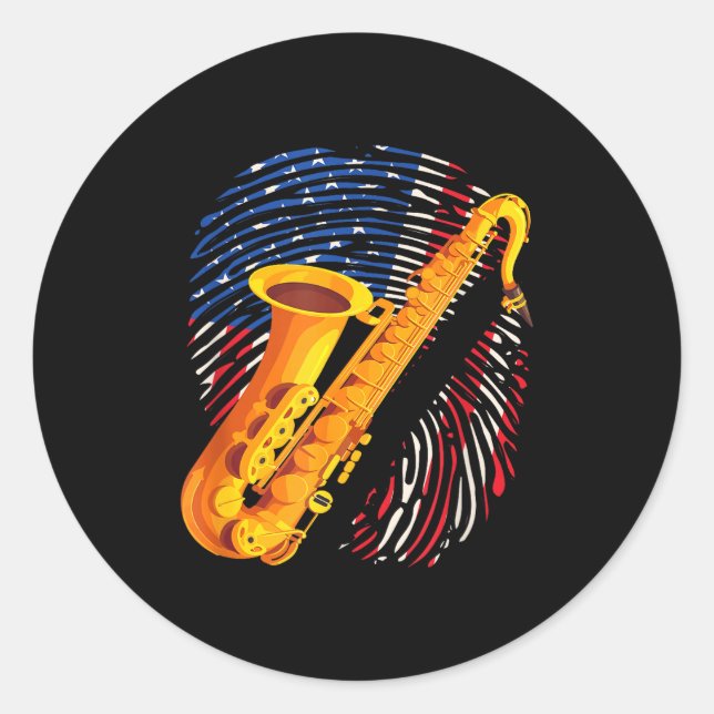 American Saxophone Player Saxophonist Jazz Band Me Classic Round Sticker (Front)