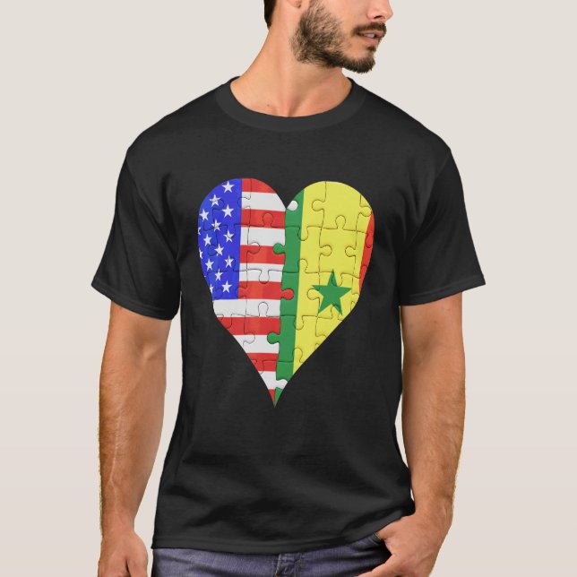 American Senegalese Flag Heart T-Shirt (Front)