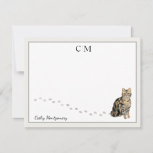 American Short Hair Brown Tabby Cat Monogram  Name Card