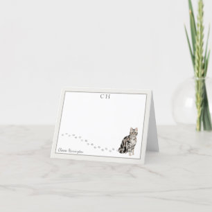 American Short Hair Cat Grey Border Monogram Name Thank You Card