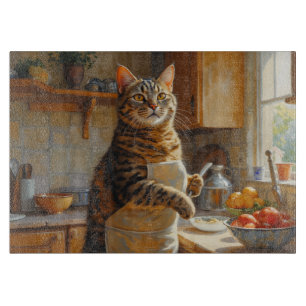 American Shorthair Cat Cooking in Kitchen Cutting Board