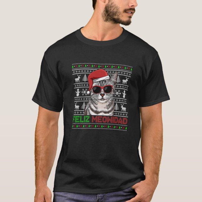 American Shorthair Cat Feliz Meowidad Funny Christ T-Shirt (Front)