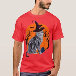 American Shorthair Cat Halloween Witch Hat And Moo T-Shirt