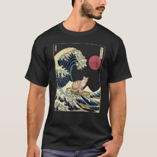 American Shorthair Cat Kanagawa Wave Funny Surf An T-Shirt