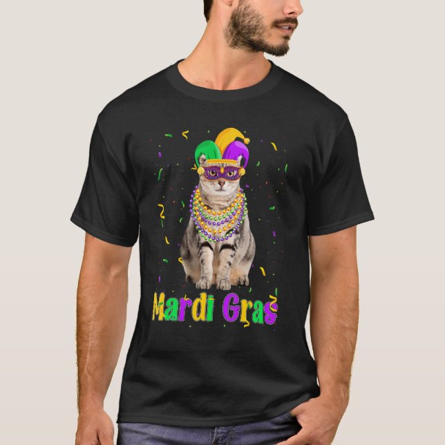 American Shorthair Cat Mardi Gras Meowdi Gras Mask T-Shirt (Front)