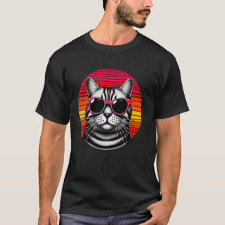 American Shorthair Cat Retro Vintage Sunset Sungla T-Shirt