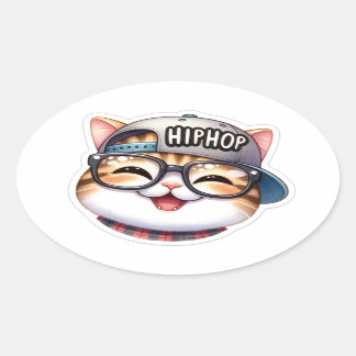 American Shorthair cat wearing a hiphop hat and gl Oval Sticker