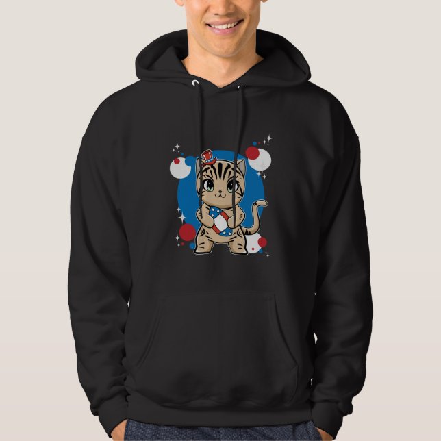 American Shorthair Cat With Football 4th Of July Hoodie (Front)