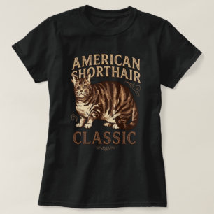 American Shorthair Classic Cat Brown Art T-Shirt