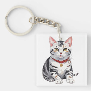 American Shorthair Happy Key Ring