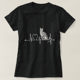 American Shorthair Heartbeat Cat Art T-Shirt
