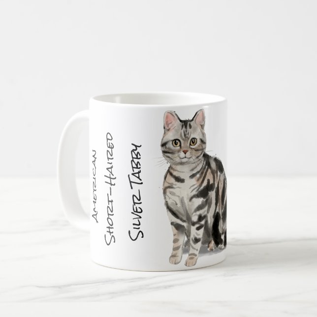 American Shorthair Silver Tabby Cat Coffee Mug (Front Left)