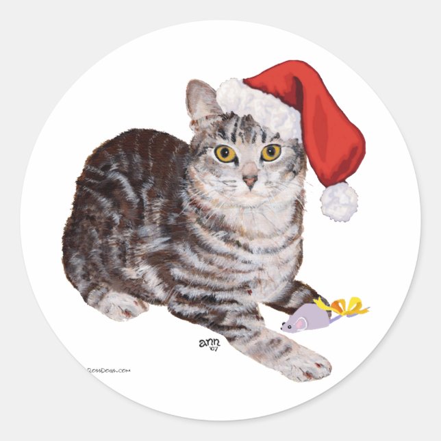 American Shorthair Tabby Cat - Christmas Classic Round Sticker (Front)