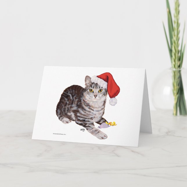 American Shorthair Tabby Cat - Christmas Holiday Card (Front)