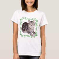 American Shorthair Tabby Cat Green Ribbon