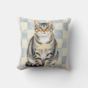 American Shorthair Watercolor Patchwork Art Cushion