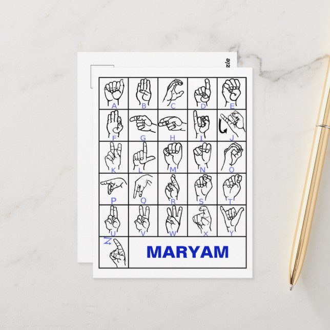 American Sign Language Alphabet, ASL Deaf Postcard (Front/Back In Situ)