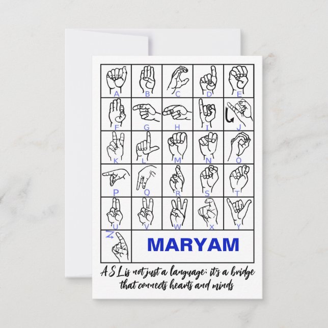 American Sign Language Alphabet, ASL Deaf Thank You Card (Front)