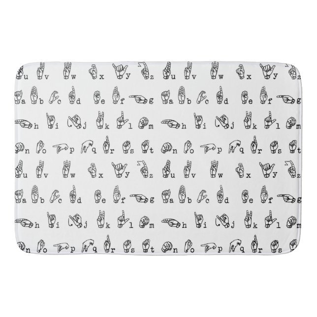American Sign Language Alphabet in Black and White Bath Mat (Front)