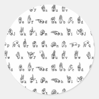 American Sign Language Alphabet in Black and White Classic Round Sticker